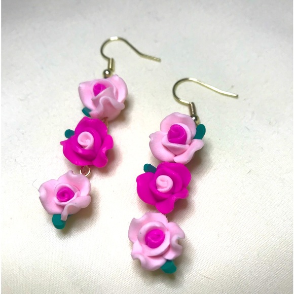 Resin Rose Flower Gold Plated Drop Earrings Handcrafted 🦄3 for $15 /4 for $20🦄 - Picture 2 of 4